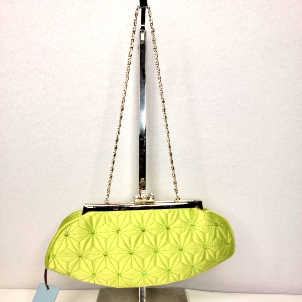 Kate Landry Elegant Lime Green Quilted Clutch. P188